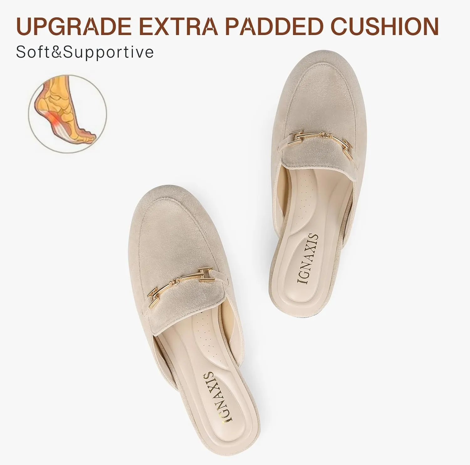 Mules for Women Flats Round Toe Womens Mules Buckle Slip on Slides Backless Loafer Shoes