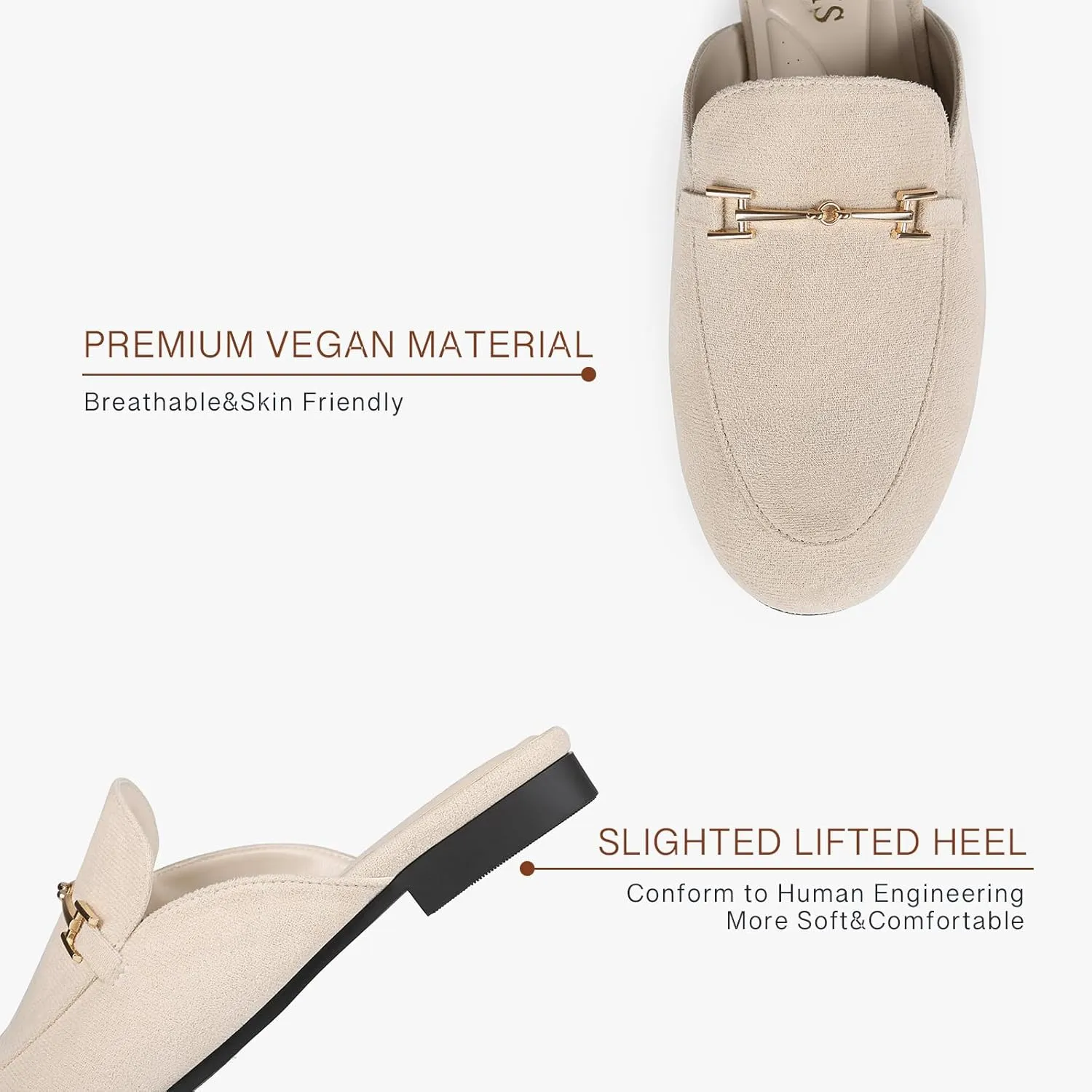 Mules for Women Flats Round Toe Womens Mules Buckle Slip on Slides Backless Loafer Shoes
