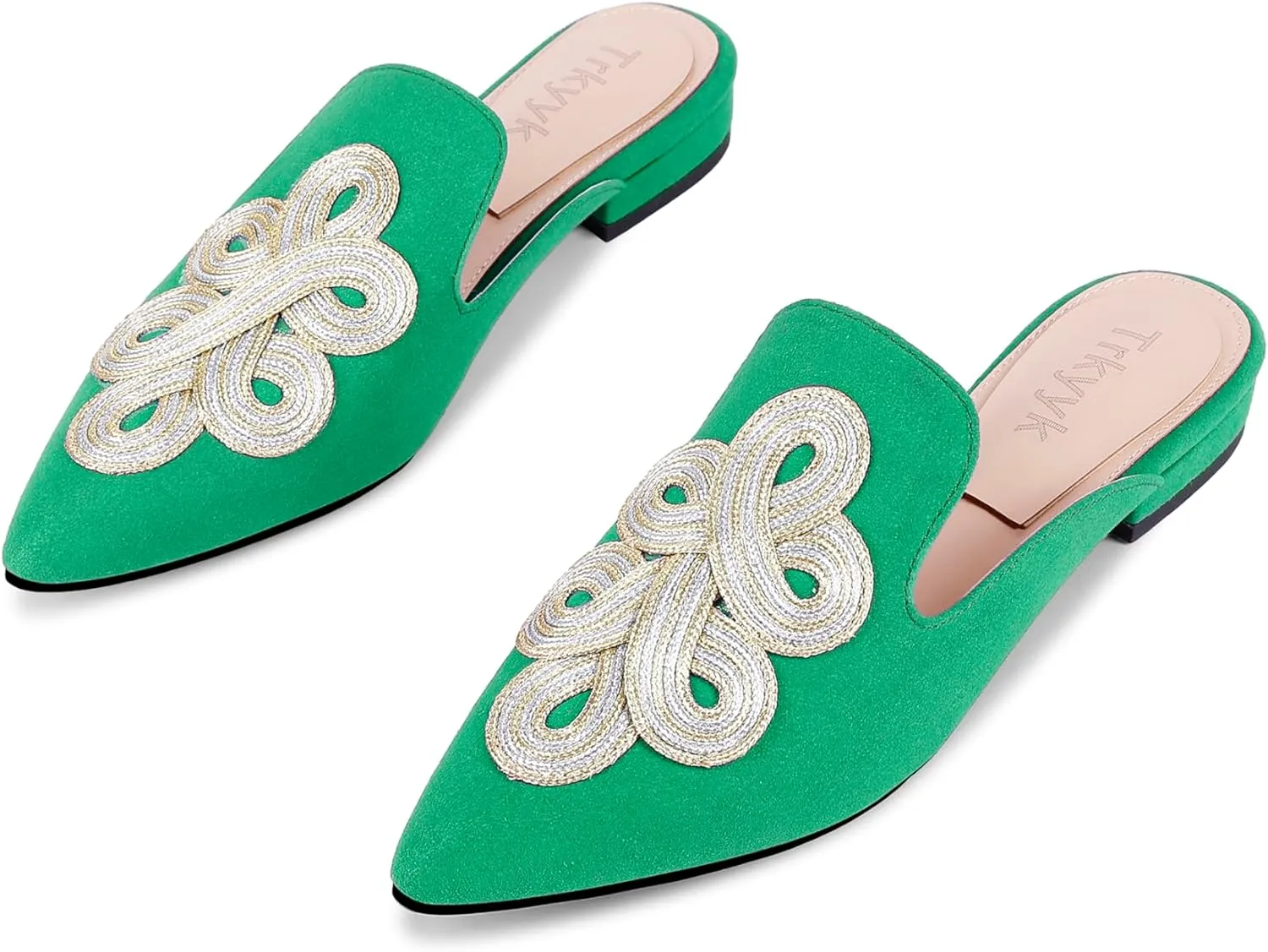 Mules for Women Pointed Toe Comfortable Flats Handmade Knotting Mules Backless Loafers