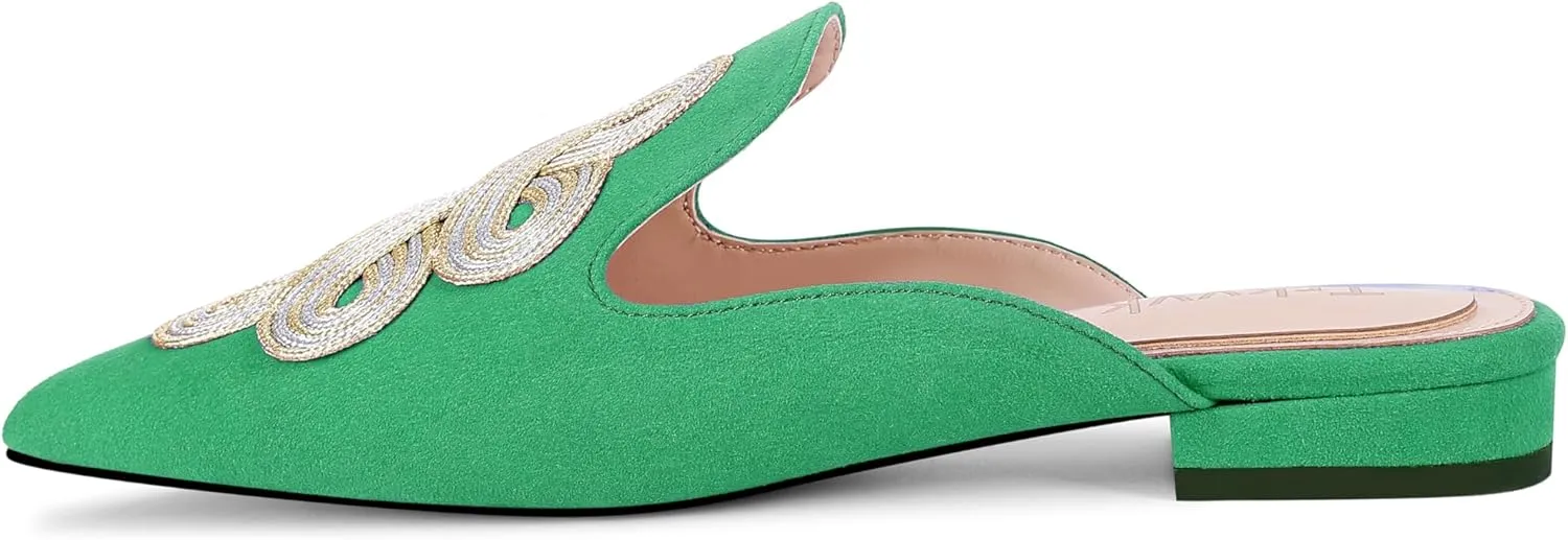 Mules for Women Pointed Toe Comfortable Flats Handmade Knotting Mules Backless Loafers