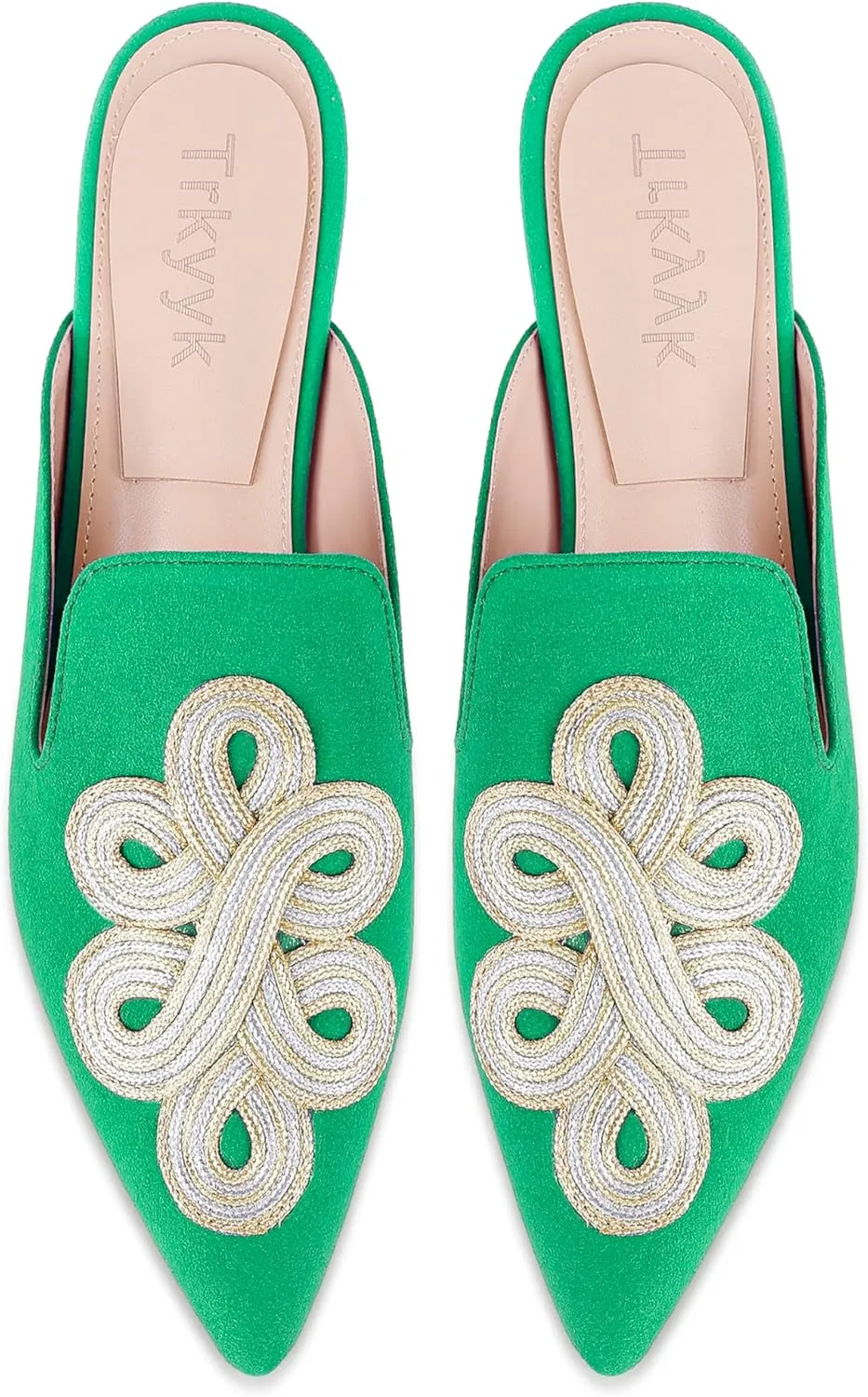 Mules for Women Pointed Toe Comfortable Flats Handmade Knotting Mules Backless Loafers