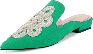 Mules for Women Pointed Toe Comfortable Flats Handmade Knotting Mules Backless Loafers