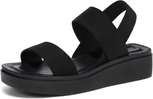 mysoft Women's Platform Wedges Sandals Slingback Lightweight Elastic Ankle Strap Low Wedges Walking Sandals Comfortable Slip On Casual Shoes