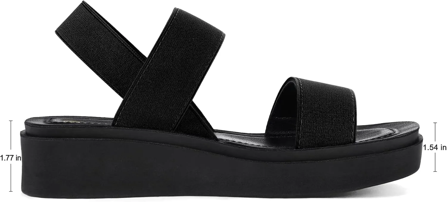mysoft Women's Platform Wedges Sandals Slingback Lightweight Elastic Ankle Strap Low Wedges Walking Sandals Comfortable Slip On Casual Shoes