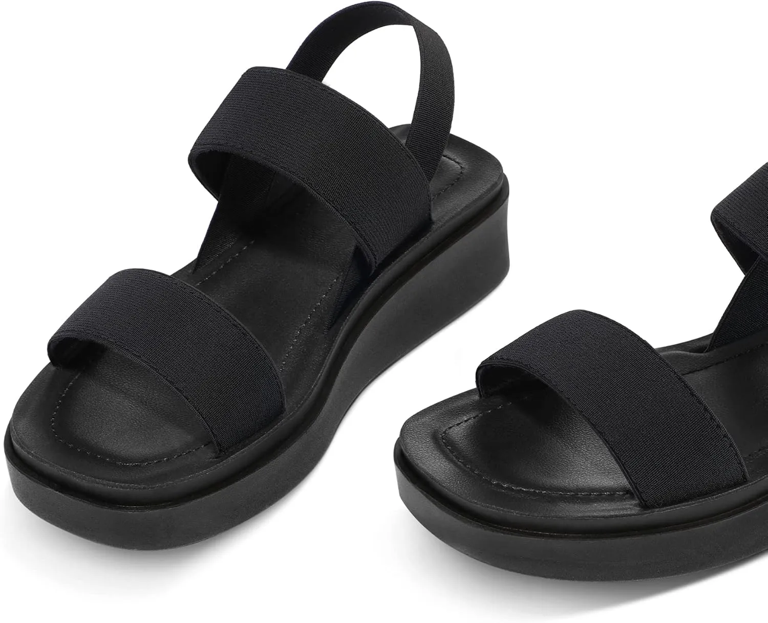 mysoft Women's Platform Wedges Sandals Slingback Lightweight Elastic Ankle Strap Low Wedges Walking Sandals Comfortable Slip On Casual Shoes