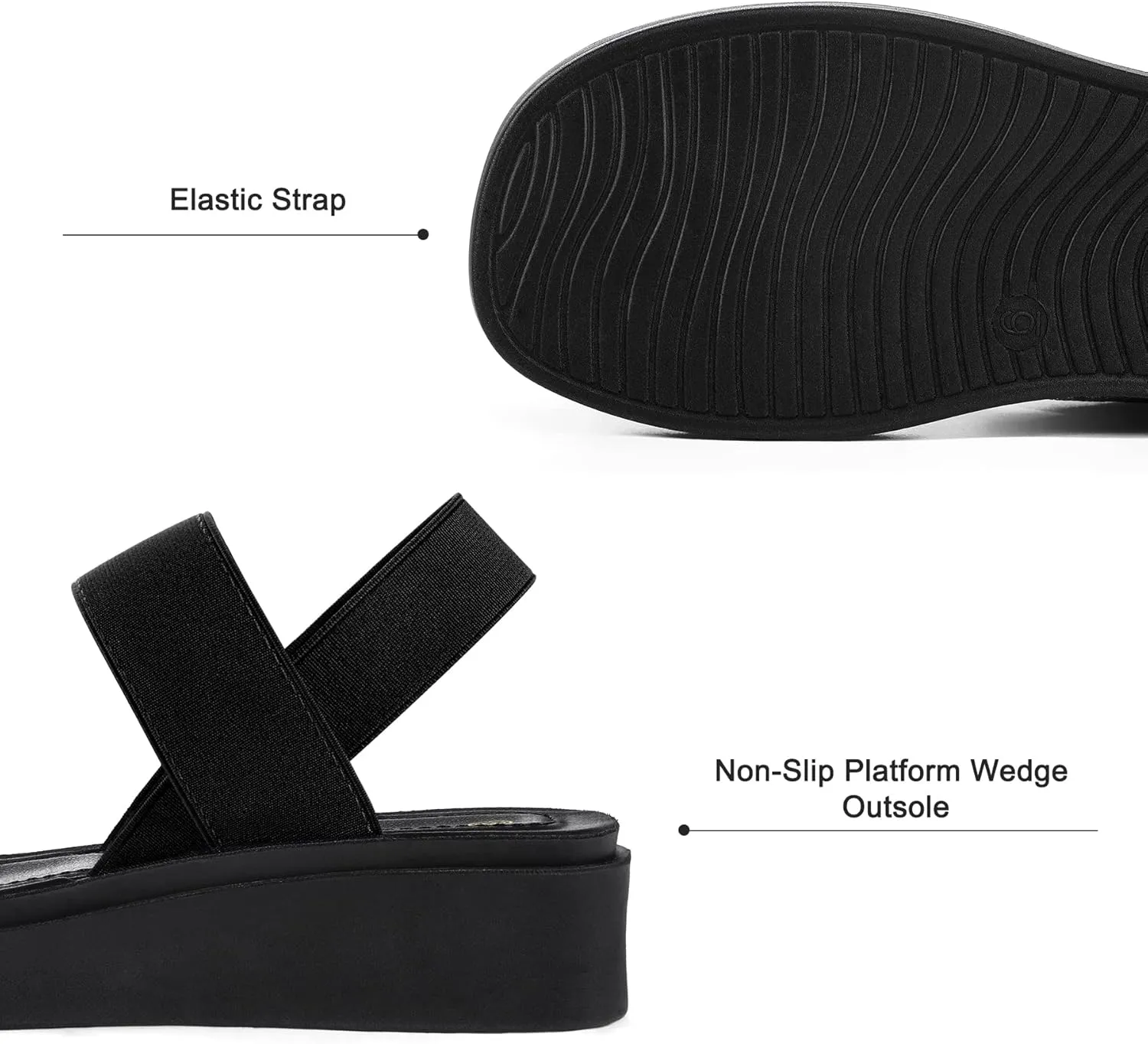 mysoft Women's Platform Wedges Sandals Slingback Lightweight Elastic Ankle Strap Low Wedges Walking Sandals Comfortable Slip On Casual Shoes