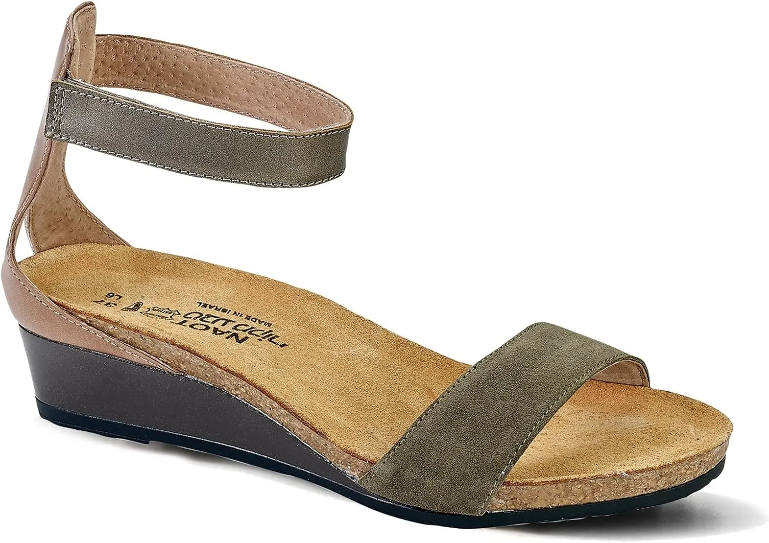 NAOT Footwear Women's Pixie Wedge Sandal with Cork Footbed and Arch Support Footbed - Adjustable Ankle Strap - Comfort and Support - Lightweight and Perfect for Travel - Narrow to Medium Fit