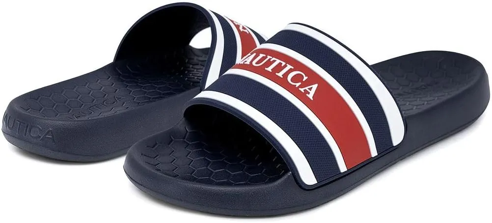 Nautica Men's Slide Sandals – Comfortable Slip-On Pool & Beach Shoes with Cushioned Footbed for Casual Wear