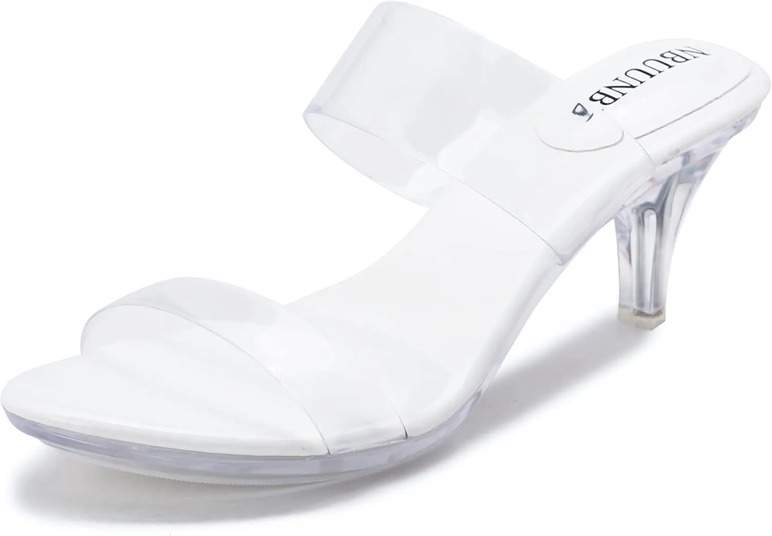 NBUUNBU Clear Heels for Women Silver Black Heels Little Platform Sexy High Heels Sandals Stiletto Kitten Open Toe Dress Shoes Comfortable Double Transparent Strap Heeled Sandals Mule