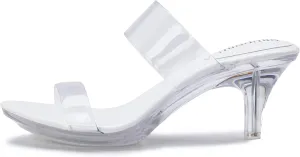 NBUUNBU Clear Heels for Women Silver Black Heels Little Platform Sexy High Heels Sandals Stiletto Kitten Open Toe Dress Shoes Comfortable Double Transparent Strap Heeled Sandals Mule