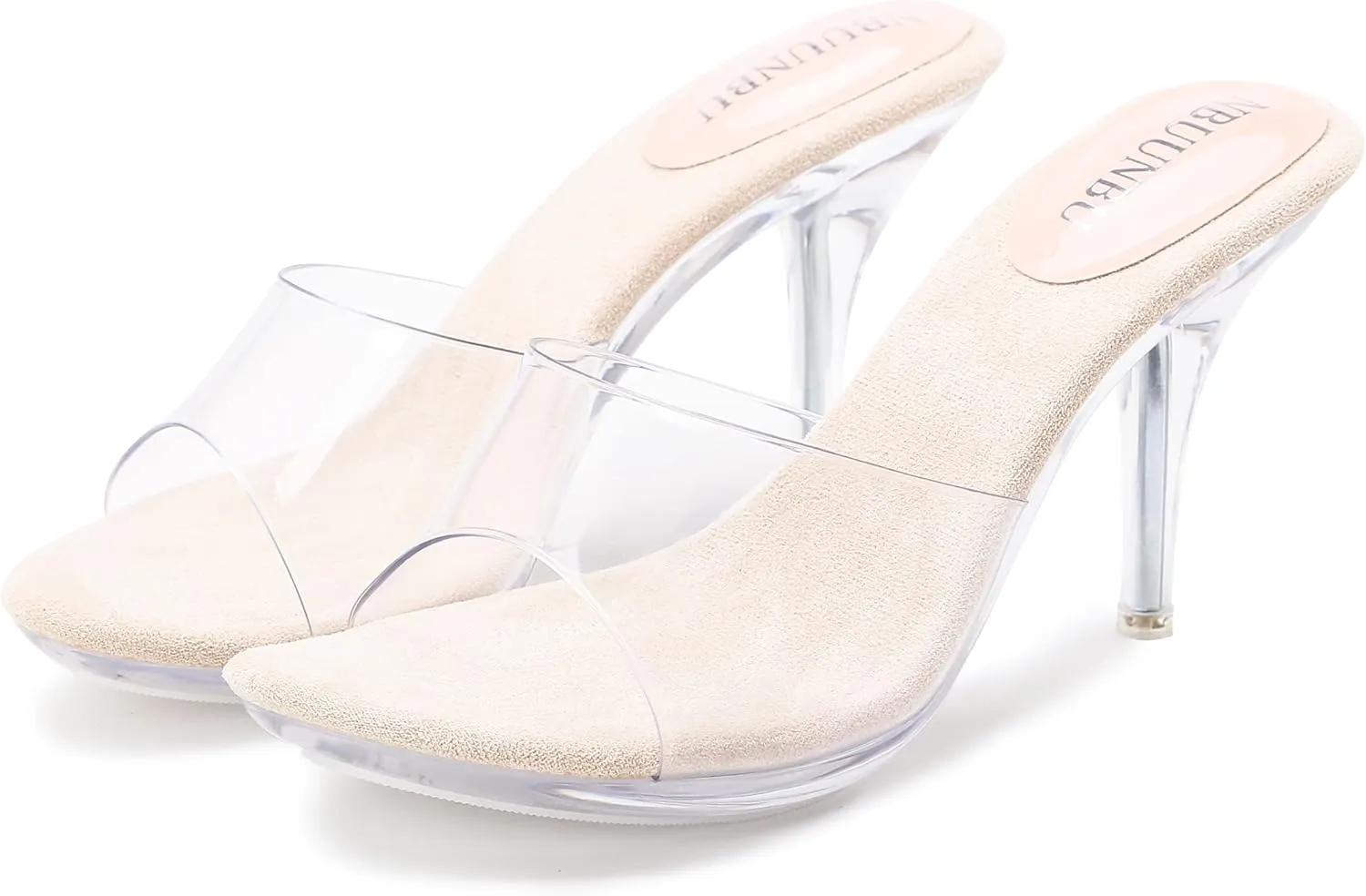 NBUUNBU Silver Clear Heels For Women Dress Shoes Transparent Strap Sexy Stilletos Heels Open Toe High Silver Heeled Sandals Pump Mules