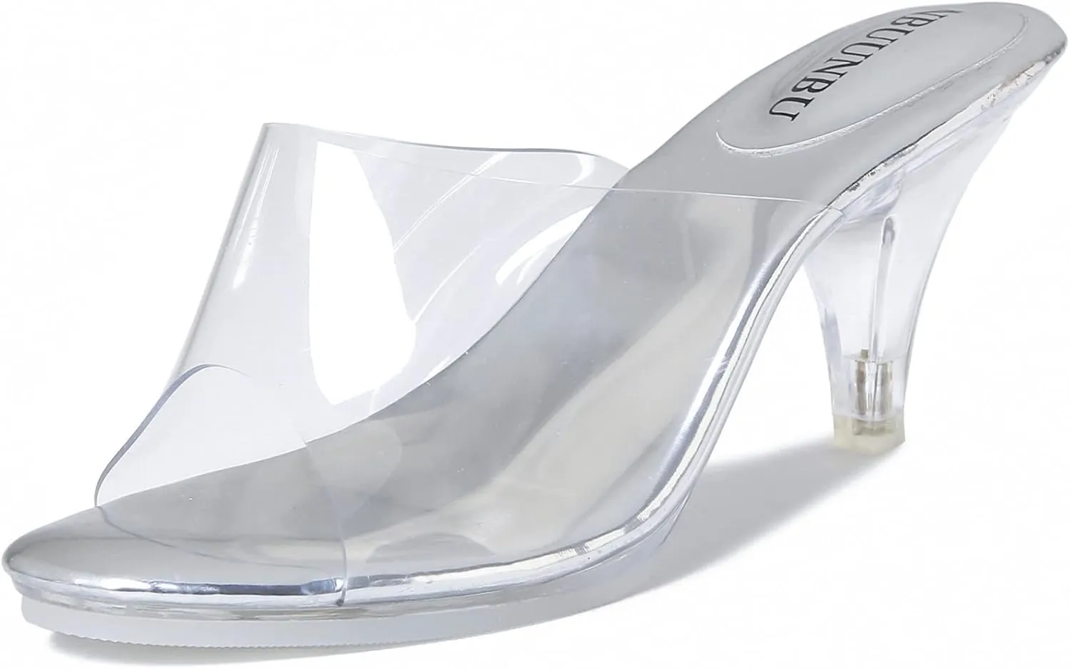 NBUUNBU Silver Clear Heels For Women Dress Shoes Transparent Strap Sexy Stilletos Heels Open Toe High Silver Heeled Sandals Pump Mules