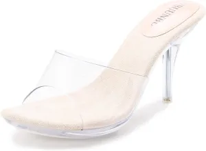 NBUUNBU Silver Clear Heels For Women Dress Shoes Transparent Strap Sexy Stilletos Heels Open Toe High Silver Heeled Sandals Pump Mules