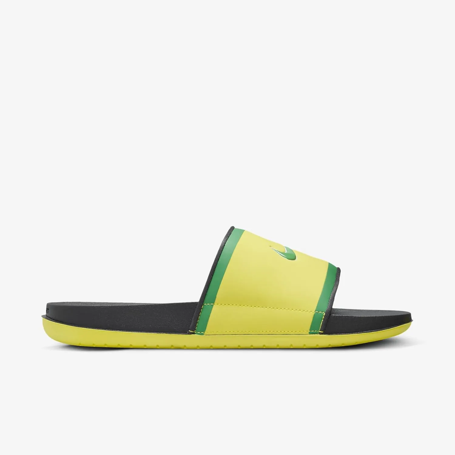 Nike College Offcourt (Oregon) Slides (FN4310-700, Yellow Strike/Dark Smoke Grey/Apple Green)