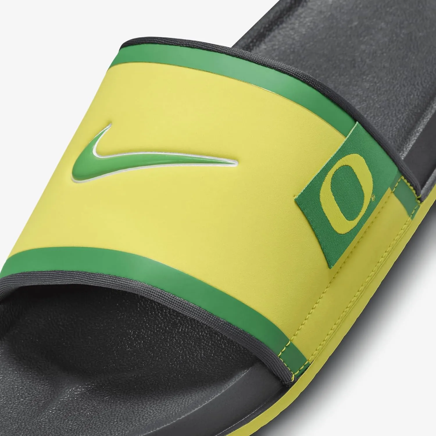 Nike College Offcourt (Oregon) Slides (FN4310-700, Yellow Strike/Dark Smoke Grey/Apple Green)