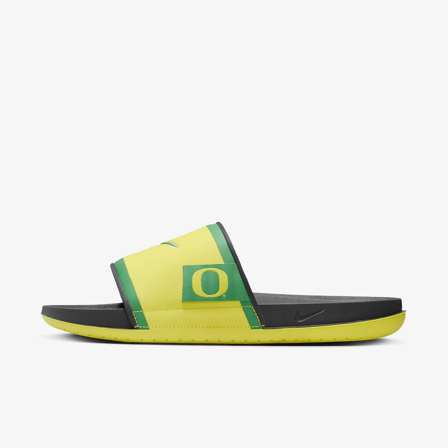 Nike College Offcourt (Oregon) Slides (FN4310-700, Yellow Strike/Dark Smoke Grey/Apple Green)