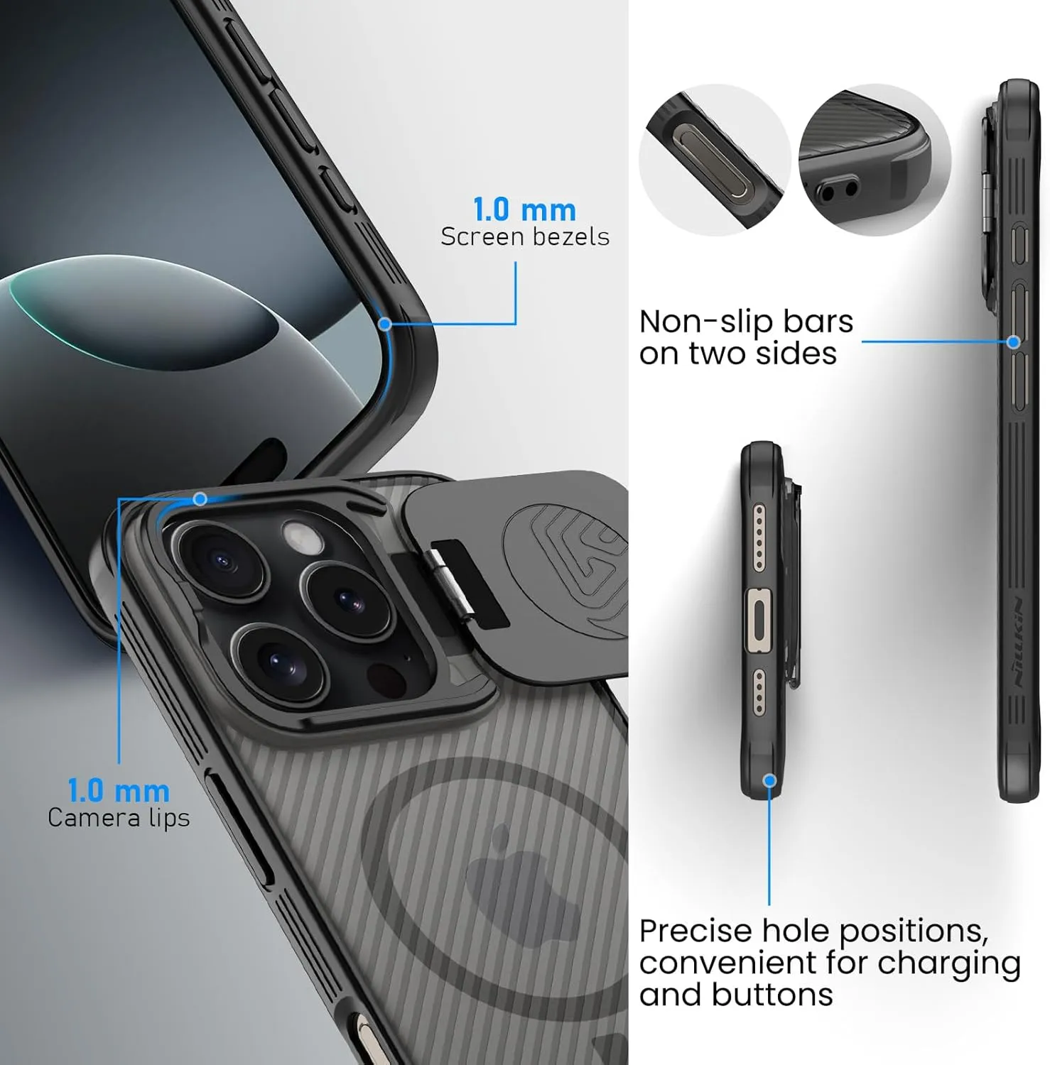 Nillkin for iPhone 16 Pro Magnetic Case,Compatible with MagSafe, CamShield Pro 16 Pro 5G Phone Case with Camera Cover,Car Magnetic Mount Case 6.3’’, Built-in Magnet (Deep Grey)