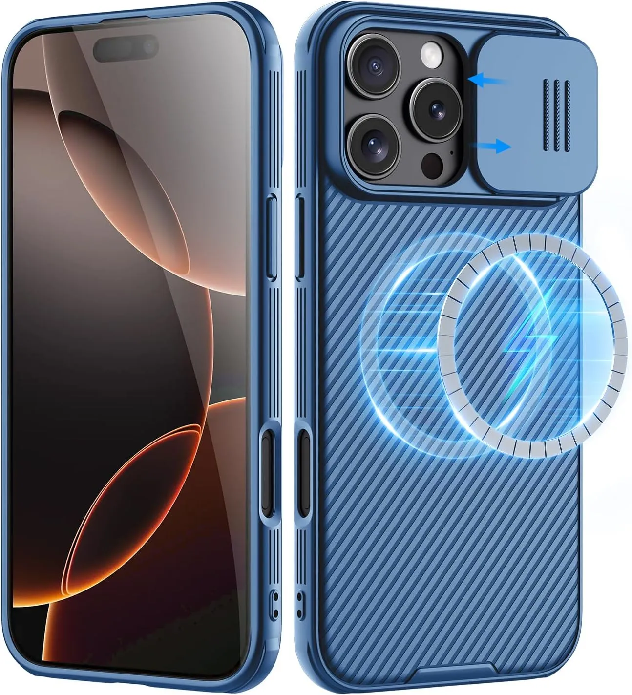 Nillkin for iPhone 16 Pro Max Case,Compatible with MagSafe, CamShield Pro 16 Pro Max 5G with Camera Cover,Car Magnetic Mount Case 6.9’’, Built-in Magnet, Blue