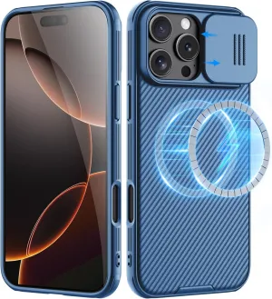 Nillkin for iPhone 16 Pro Max Case,Compatible with MagSafe, CamShield Pro 16 Pro Max 5G with Camera Cover,Car Magnetic Mount Case 6.9’’, Built-in Magnet, Blue