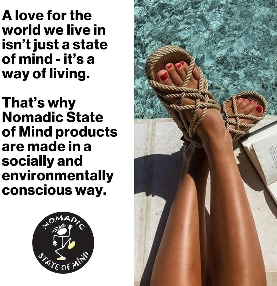 Nomadic State of Mind Lounger Sandals- Handmade Adjustable Rope Shoes – Machine Washable – Comfortable & Lightweight – Vegan Friendly – For Women & Men