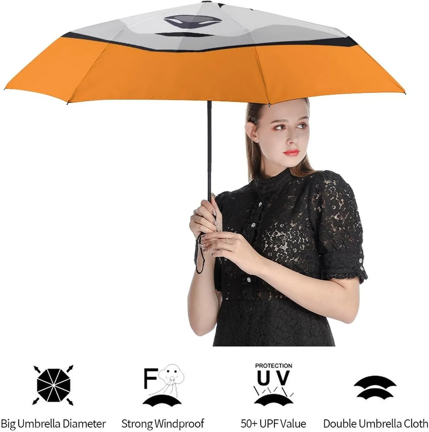 Nugier Manual Folding Umbrella, Manual Open/Close UV Sun Parasol UV Protection, Strong Travel Rain Umbrella