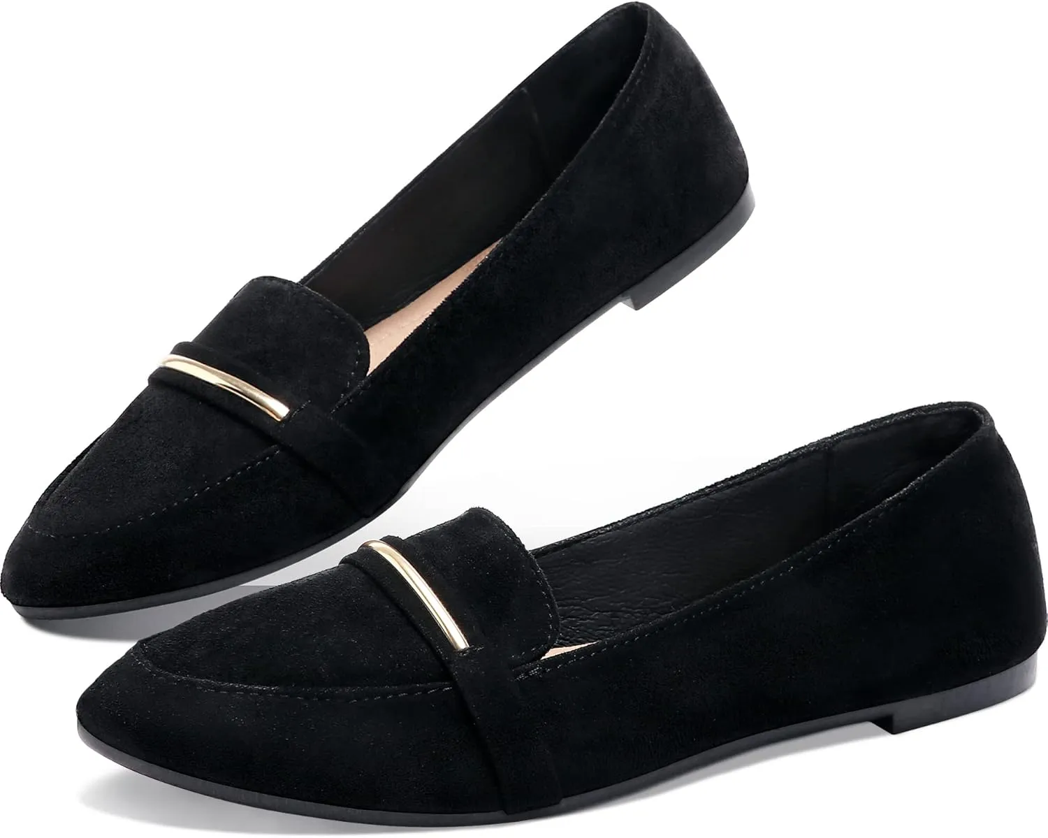 Obtaom Women's Pointy Toe Loafer Flat Comfortable Faux Suede Work Shoes,Cute Penny Loafer Slip On Ballet Flat