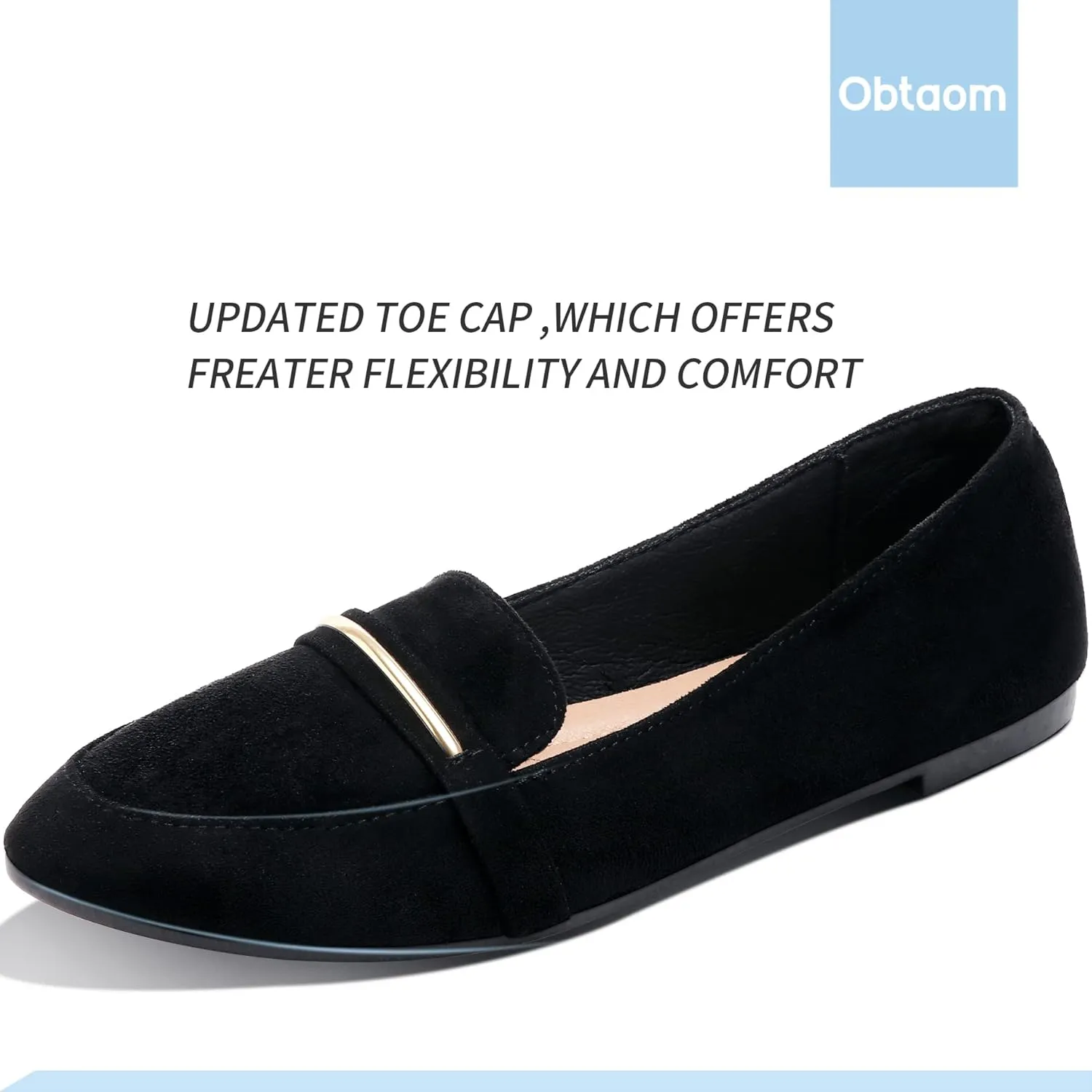 Obtaom Women's Pointy Toe Loafer Flat Comfortable Faux Suede Work Shoes,Cute Penny Loafer Slip On Ballet Flat