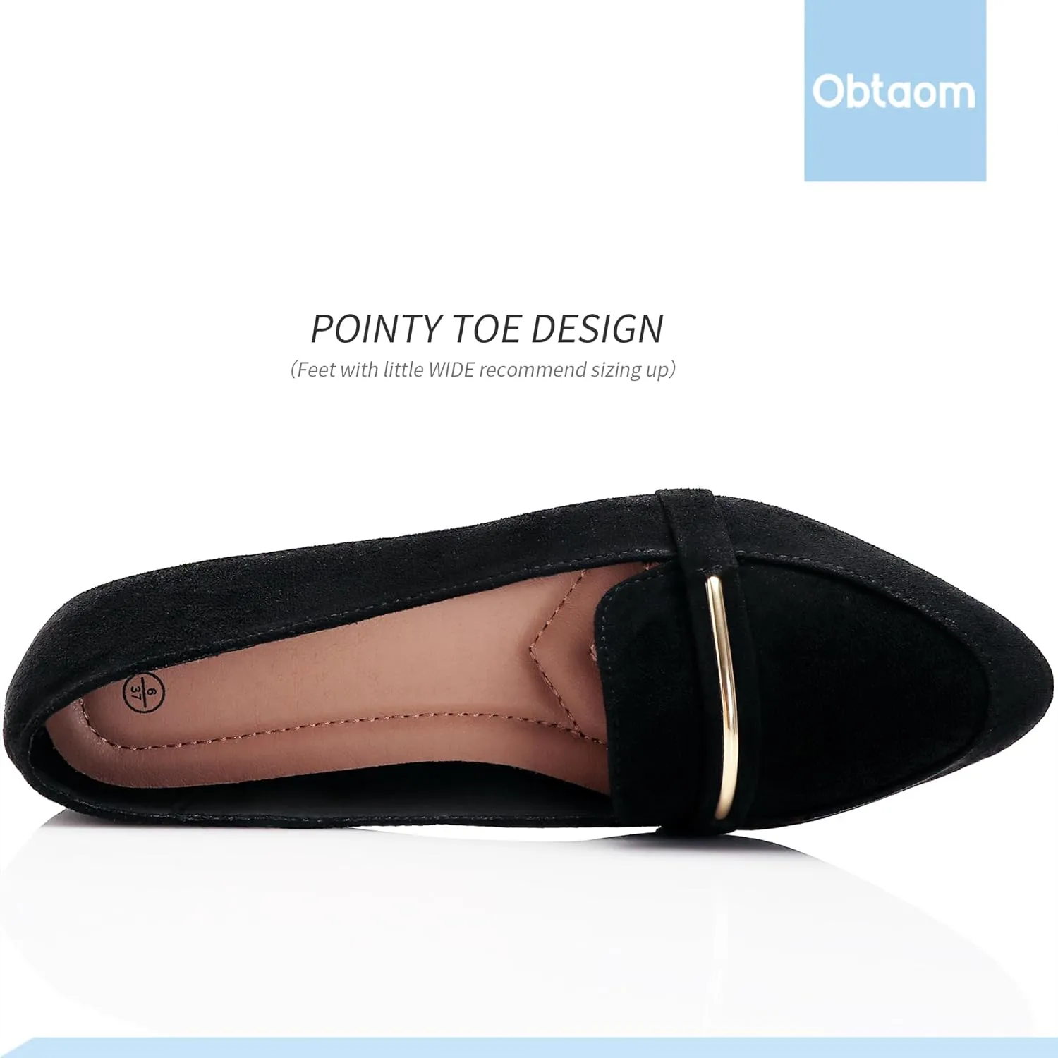Obtaom Women's Pointy Toe Loafer Flat Comfortable Faux Suede Work Shoes,Cute Penny Loafer Slip On Ballet Flat