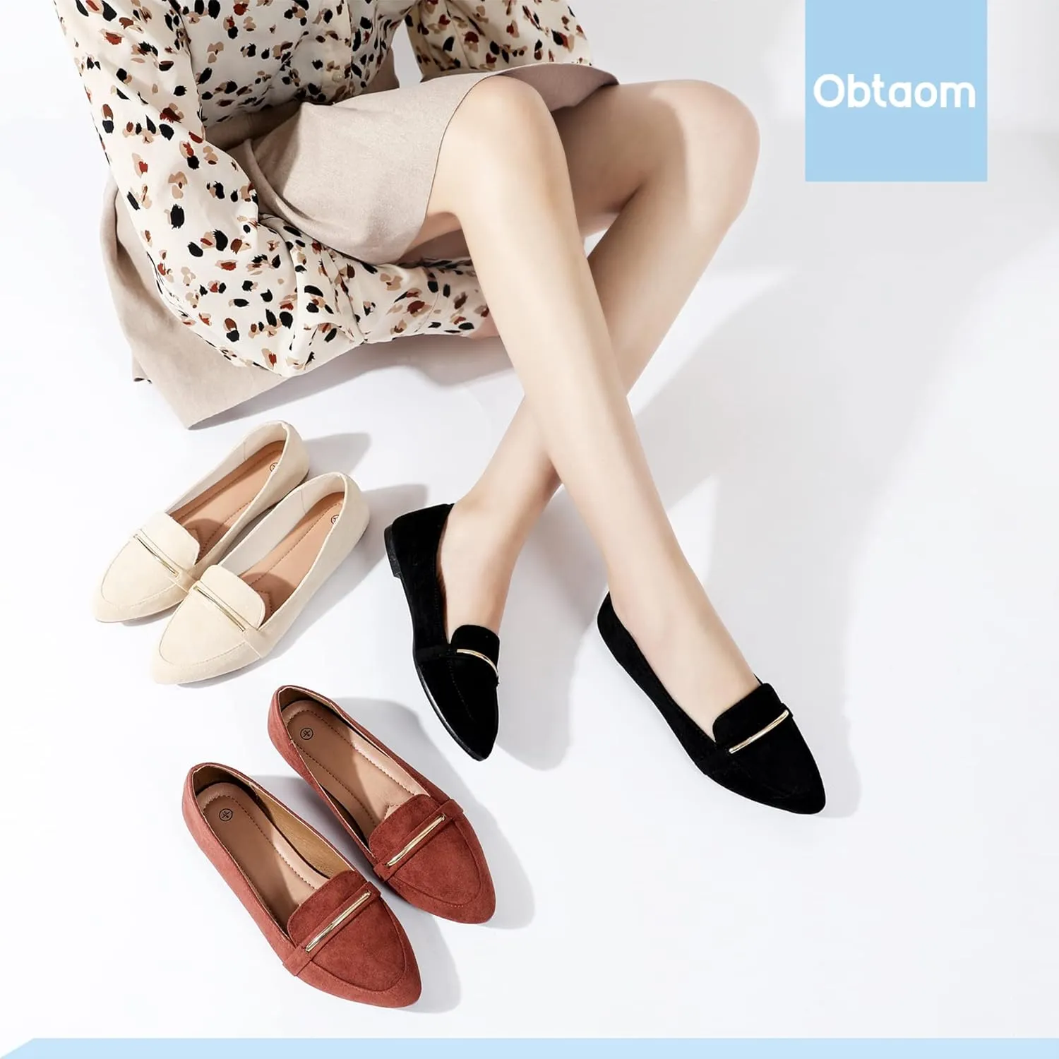Obtaom Women's Pointy Toe Loafer Flat Comfortable Faux Suede Work Shoes,Cute Penny Loafer Slip On Ballet Flat