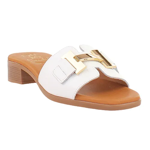 Oh! My Sandals Ladies Block Heeled Mules - 5605 - White