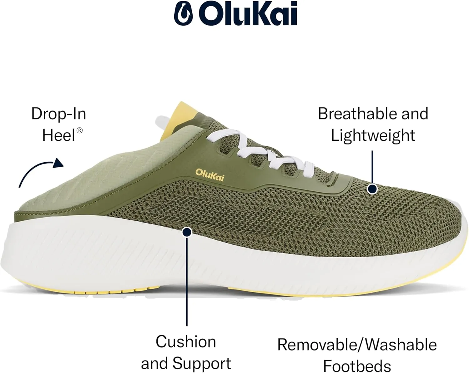 OLUKAI Island Hopper Men's Sneakers, Travel Ready & Versatile Athletic Shoes, Soft & Breathable Knit Fabric, Drop-in Heel Design