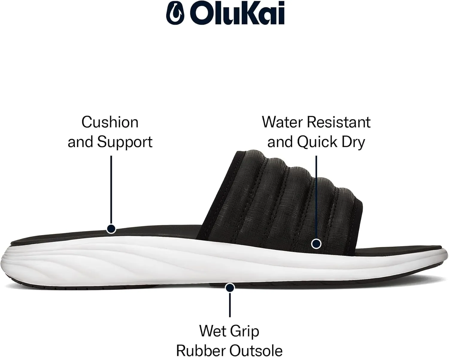 OLUKAI Komo Men's Slide Sandals, Water-Friendly Shoe with Cushioned Strap, All-Day Comfort & Support