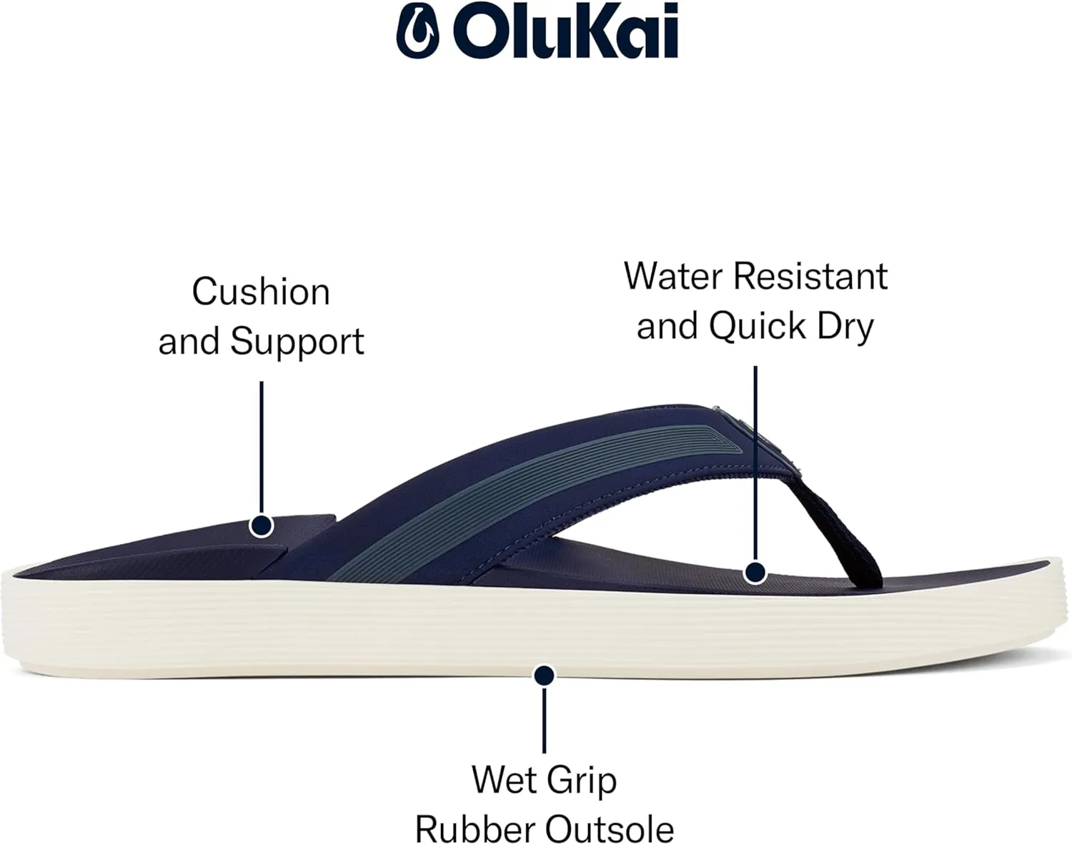 OLUKAI Leeward Men's Beach Sandals, Quick-Dry Flip Flop Slides, Water Friendly Versatility & Wet Grip Traction, Comfort Fit & Arch Support