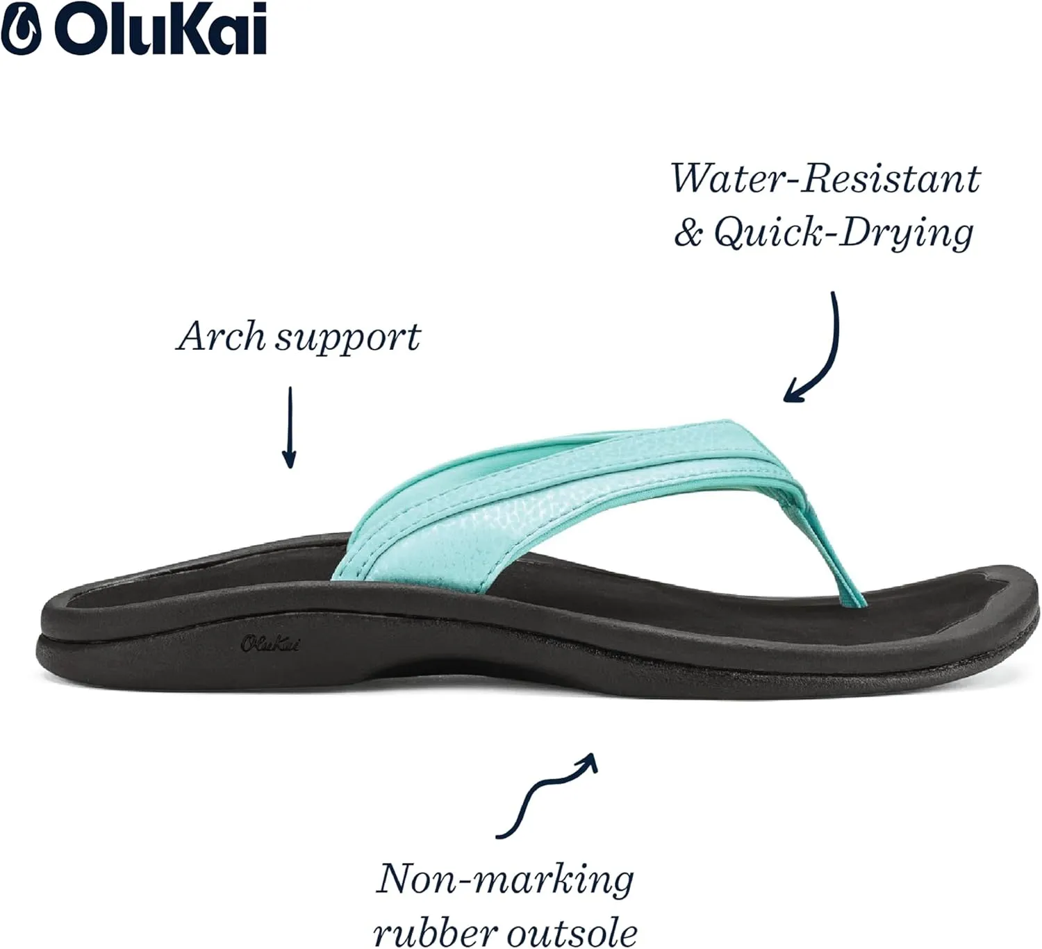 OLUKAI Ohana Women's Beach Sandals, Water Resistant Flip Flops, Arch Support & Comfort Fit, Lightweight & Durable, Enhanced Grip & Traction