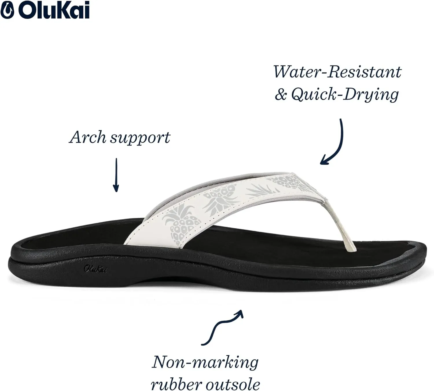 OLUKAI Ohana Women's Beach Sandals, Water Resistant Flip Flops, Arch Support & Comfort Fit, Lightweight & Durable, Enhanced Grip & Traction