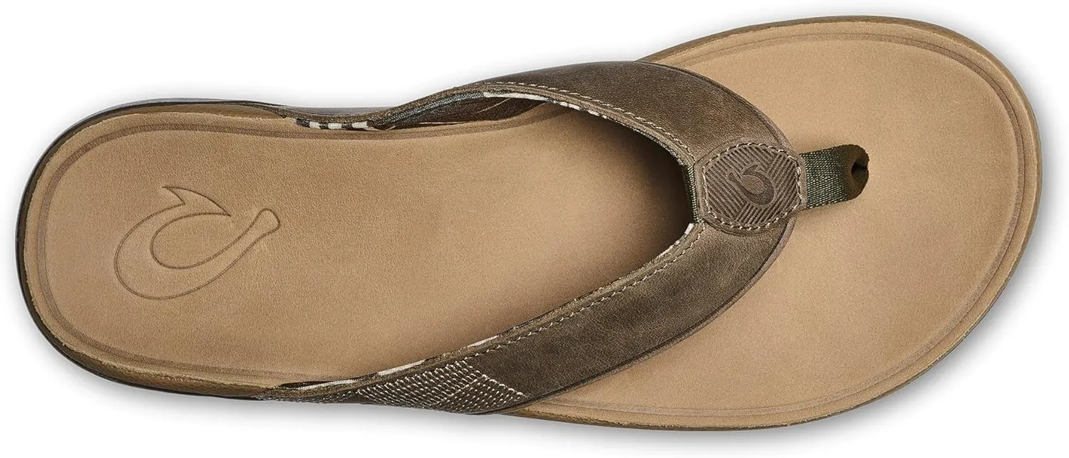 OLUKAI Tuahine Men's Waterproof Leather Sandals, Versatile Beach Flip Flops, Arch Support & Comfort Fit, Lightweight & Durable, Enhanced Grip & Traction