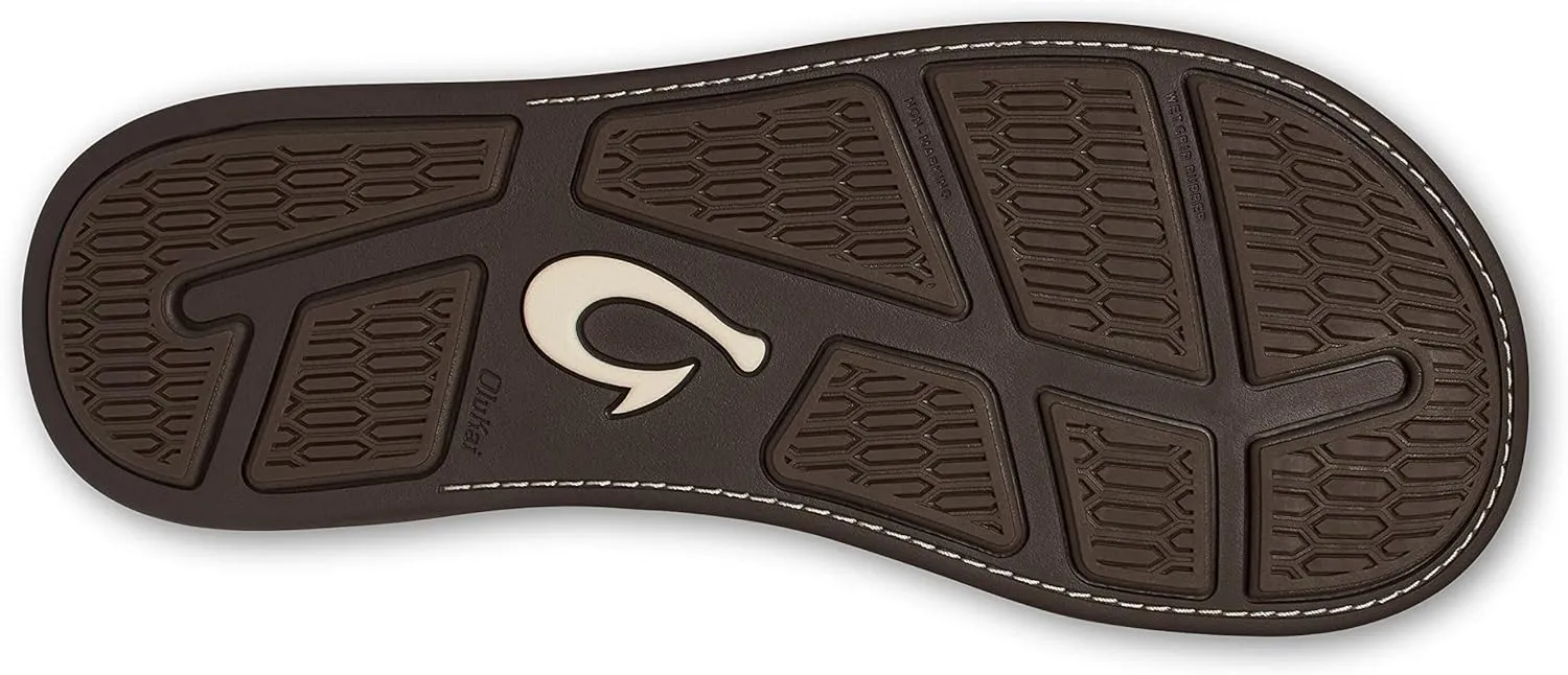 OLUKAI Tuahine Men's Waterproof Leather Sandals, Versatile Beach Flip Flops, Arch Support & Comfort Fit, Lightweight & Durable, Enhanced Grip & Traction