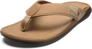 OLUKAI Tuahine Men's Waterproof Leather Sandals, Versatile Beach Flip Flops, Arch Support & Comfort Fit, Lightweight & Durable, Enhanced Grip & Traction