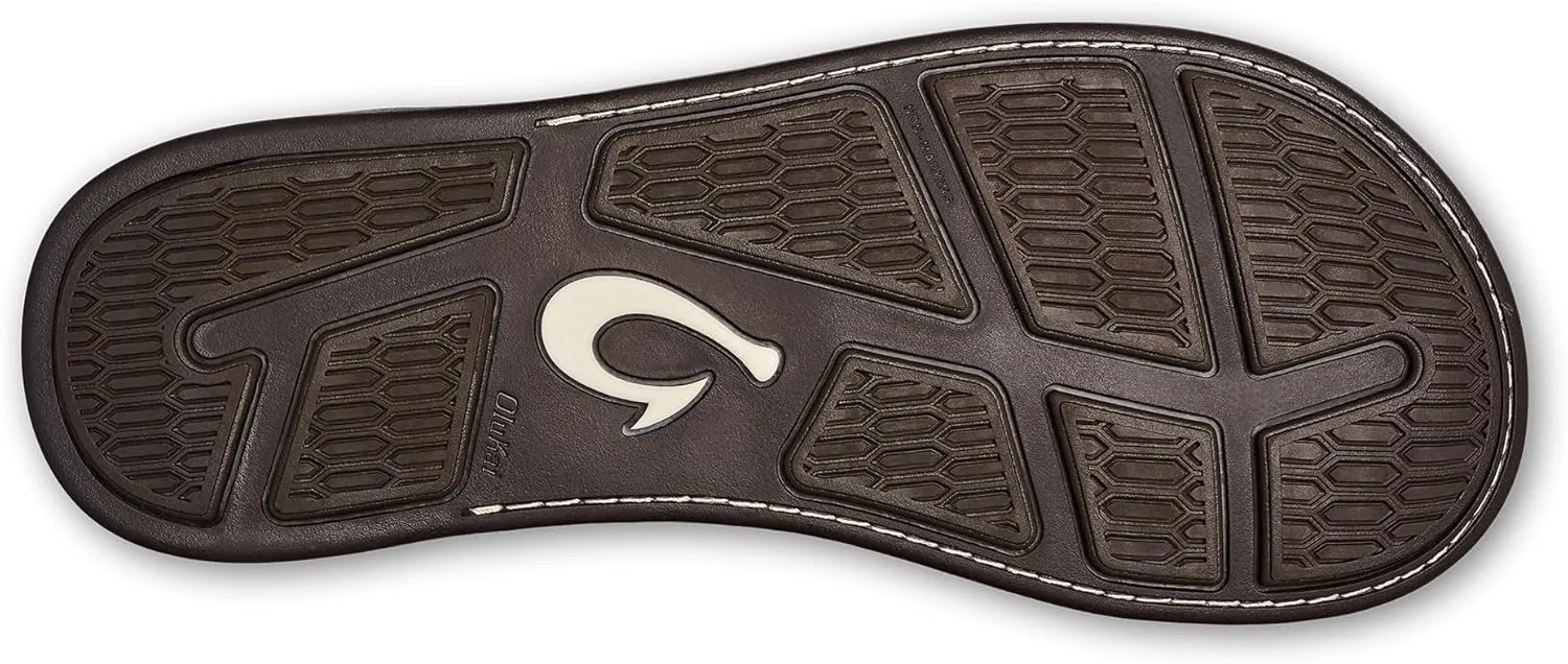 OLUKAI Tuahine Men's Waterproof Leather Sandals, Versatile Beach Flip Flops, Arch Support & Comfort Fit, Lightweight & Durable, Enhanced Grip & Traction