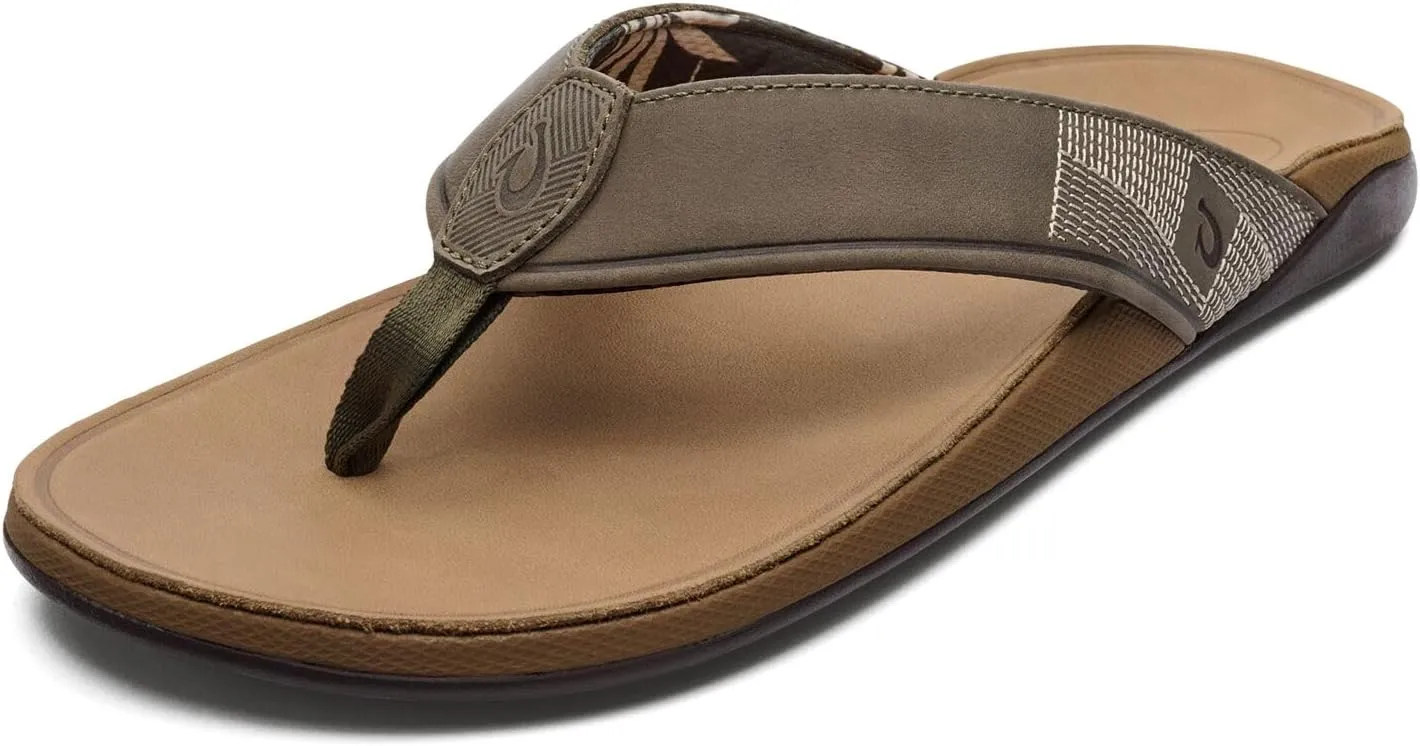 OLUKAI Tuahine Men's Waterproof Leather Sandals, Versatile Beach Flip Flops, Arch Support & Comfort Fit, Lightweight & Durable, Enhanced Grip & Traction