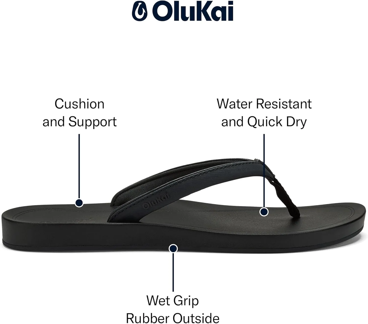 OLUKAI Uiki Women's Beach Sandal, Quick-Dry Flip-Flop Slides, Water Resistant, Wet Grip Soles & Compression Molded Footbed
