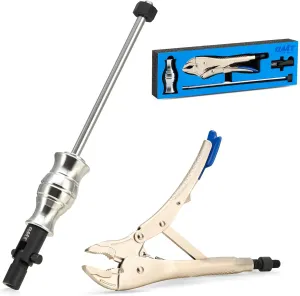 Orion Motor Tech Vise Grip Slide Hammer, 9.8 in Locking Pliers 2 lb Slide Hammer with Quick Release Swivel Connector, Locking Pliers Slide Hammer Set for Nail Bolt Pin Seal CV Axle Removal