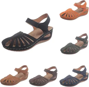 Orthopedic Sandals for Women Dressy Closed Toe Wedge Platform Sandals Vintage Casual Hollow Out Orthopedic Shoes Breathable Sandals with Arch Support Shoes