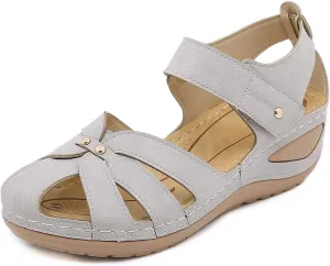 Orthopedic Sandals for Women Dressy Summer Ankle Strap Closed Toe Wedge Platform Sandals Comfortable Casual Hollow Out Shoes with Arch Support Lightweight Bohemia Outdoor Shoes