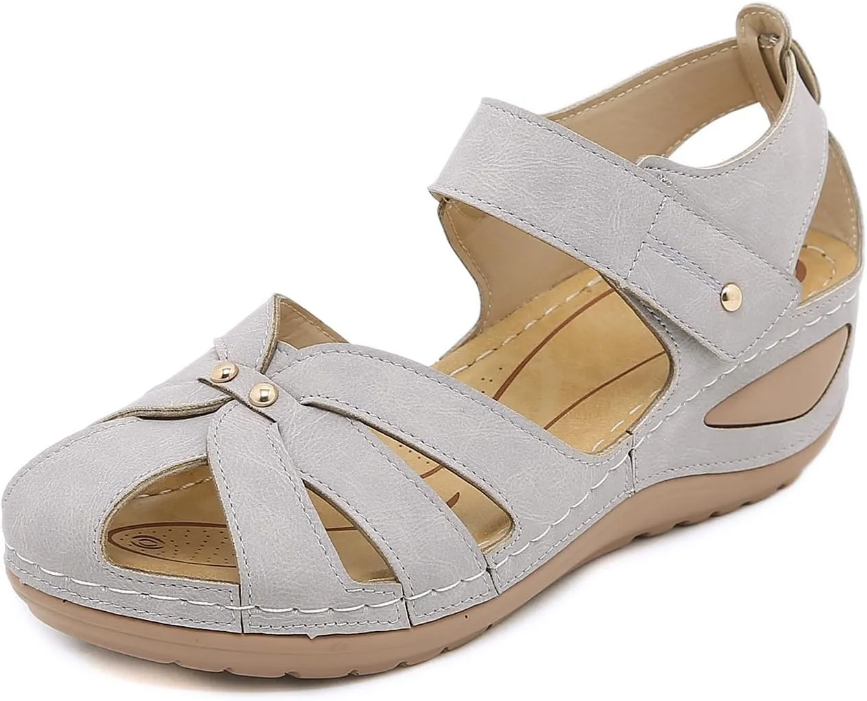 Orthopedic Sandals for Women Dressy Summer Ankle Strap Closed Toe Wedge Platform Sandals Comfortable Casual Hollow Out Shoes with Arch Support Lightweight Bohemia Outdoor Shoes