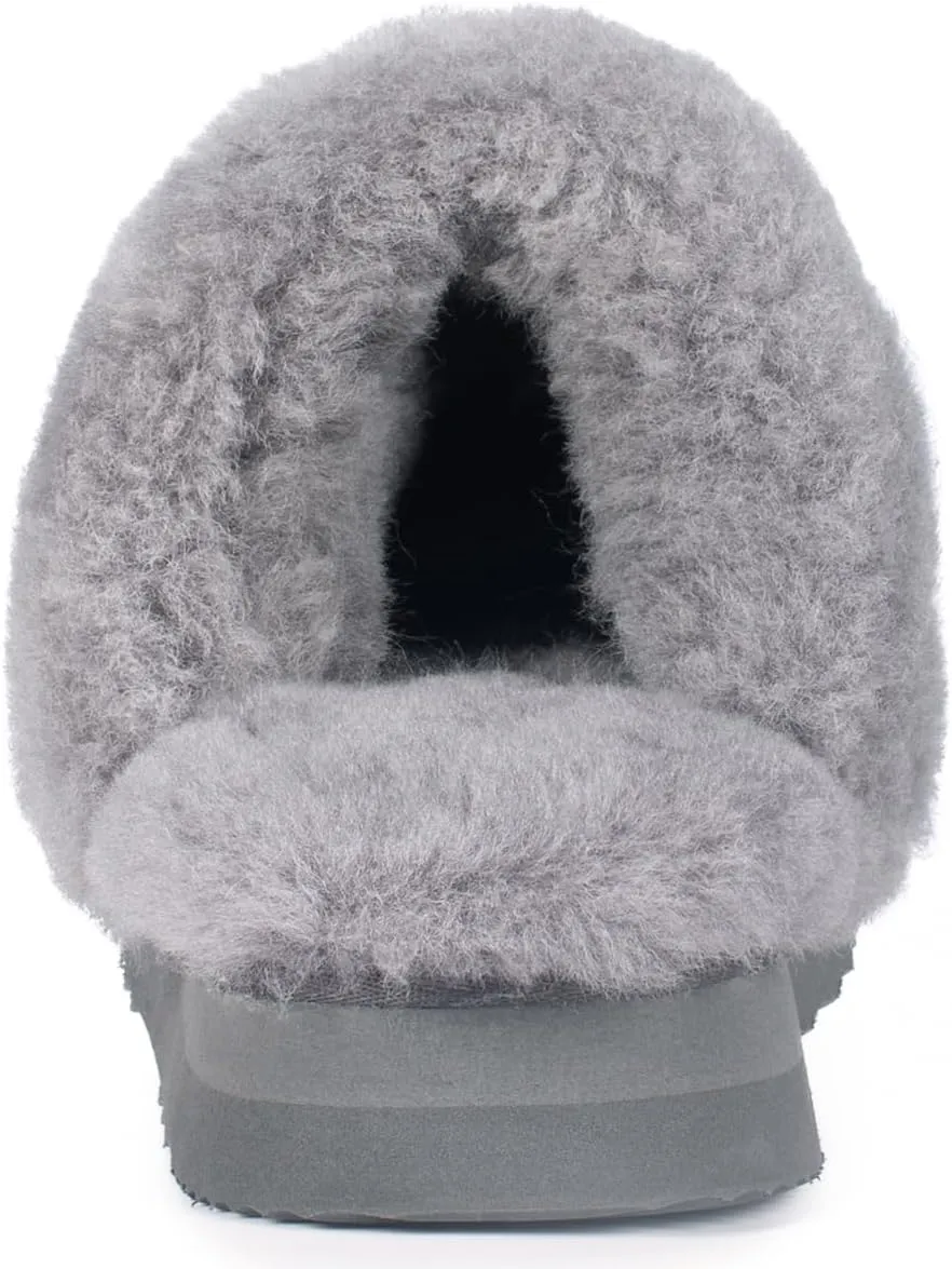 Parfeying Women's Sheepskin House Slippers Indoor Outdoor Shearling Shoes for Women