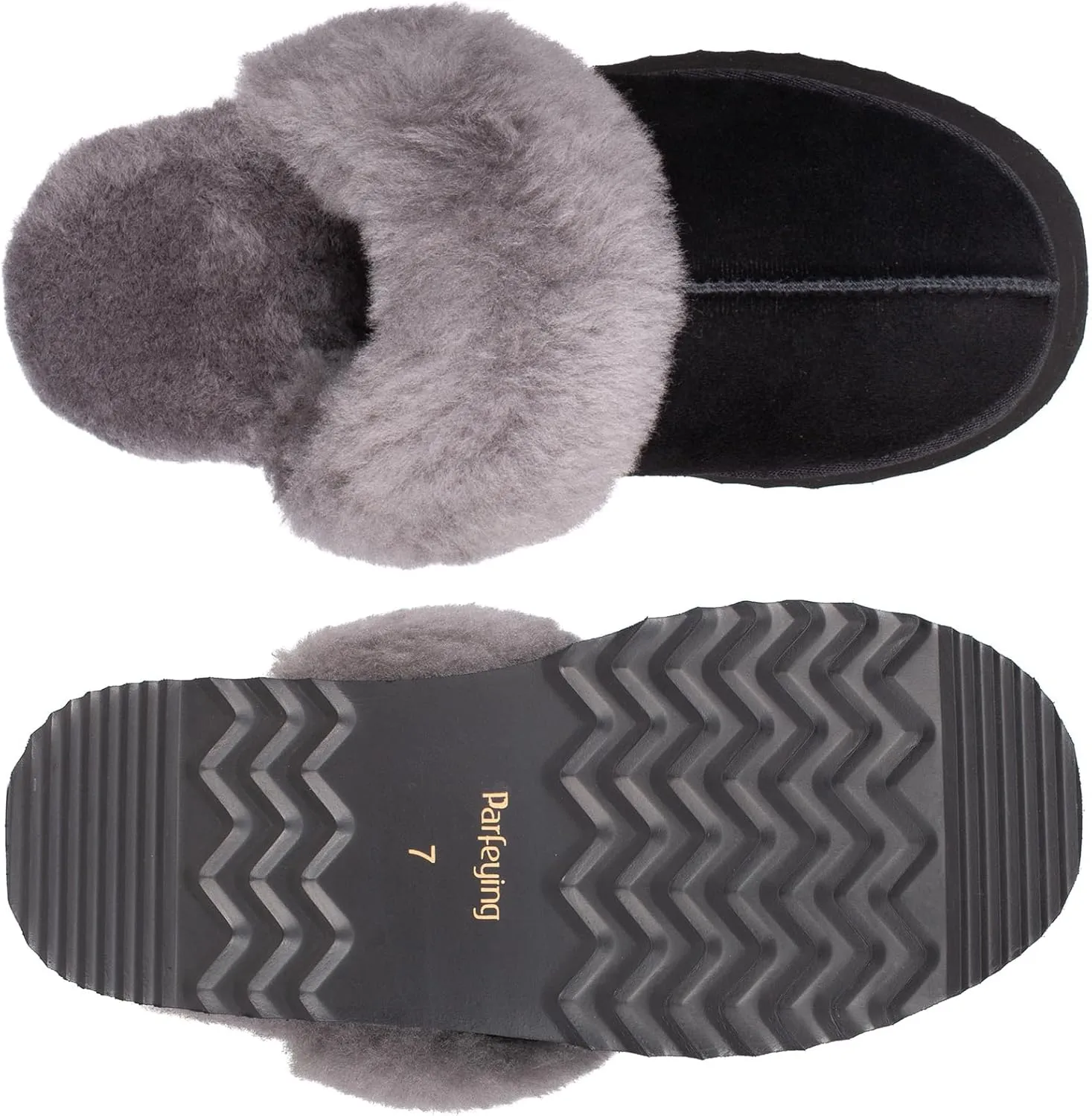 Parfeying Women's Sheepskin House Slippers Indoor Outdoor Shearling Shoes for Women