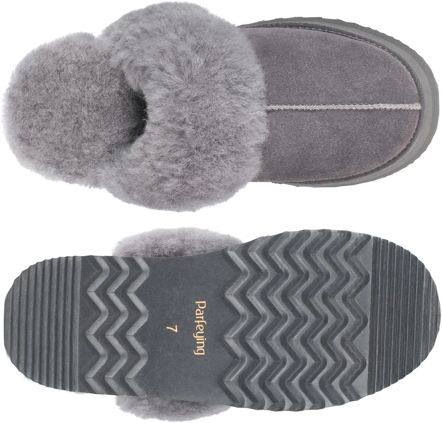 Parfeying Women's Sheepskin House Slippers Indoor Outdoor Shearling Shoes for Women