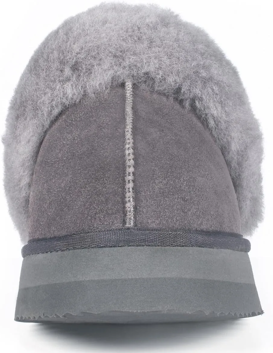 Parfeying Women's Sheepskin House Slippers Indoor Outdoor Shearling Shoes for Women