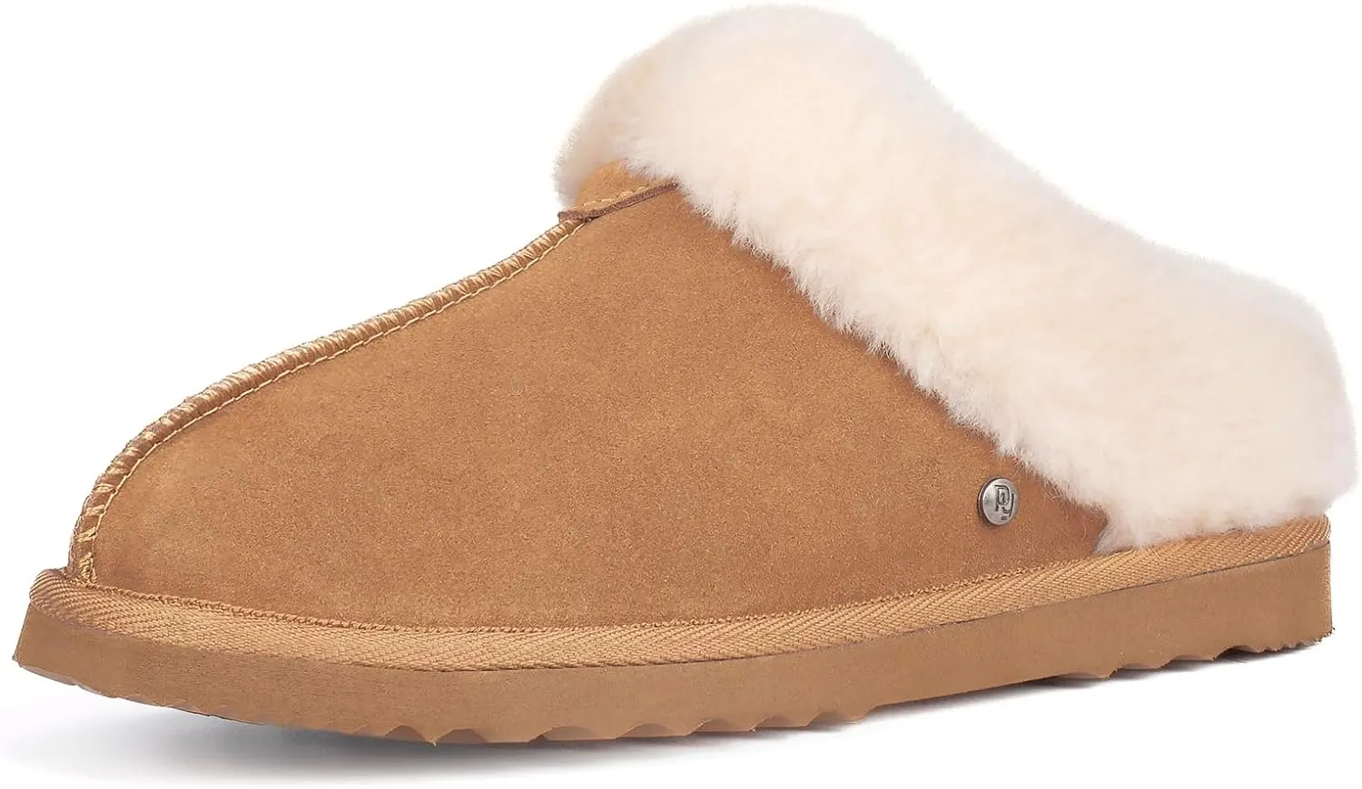 Parfeying Women's Slip on House Slippers, Real Wool from Sheep, Anti-slip Rubber Sole Warm Indoor Outdoor Slippers for Women